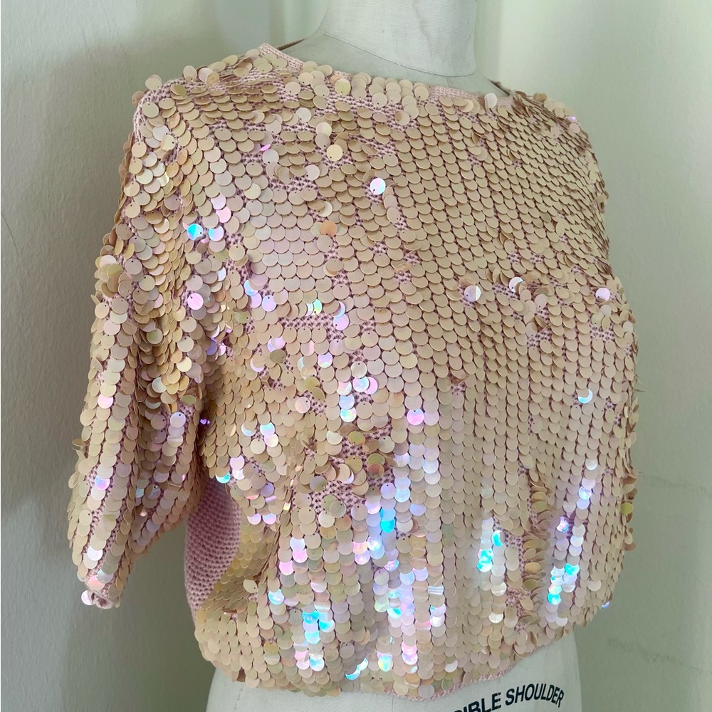 Vintage 80s pink iridescent Sequin Embellished knit sweater Top